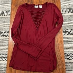 Day trip burgundy red long sleeve